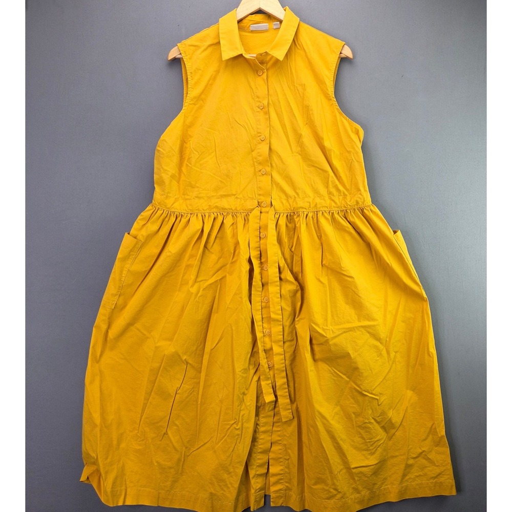 Eva Mendes NY&C Shirt Dress XL Yellow Sleeveless Button Front Midi Pockets